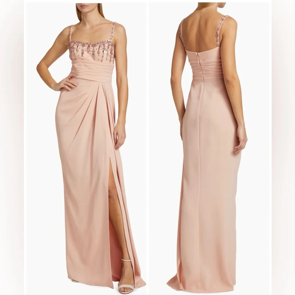 ZUHAIR MURAD Crystal-embellished draped cady gown Cream Maxi Dress